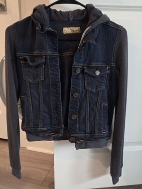 Hybrid Darkwash Denim Hooded Bomber Jacket